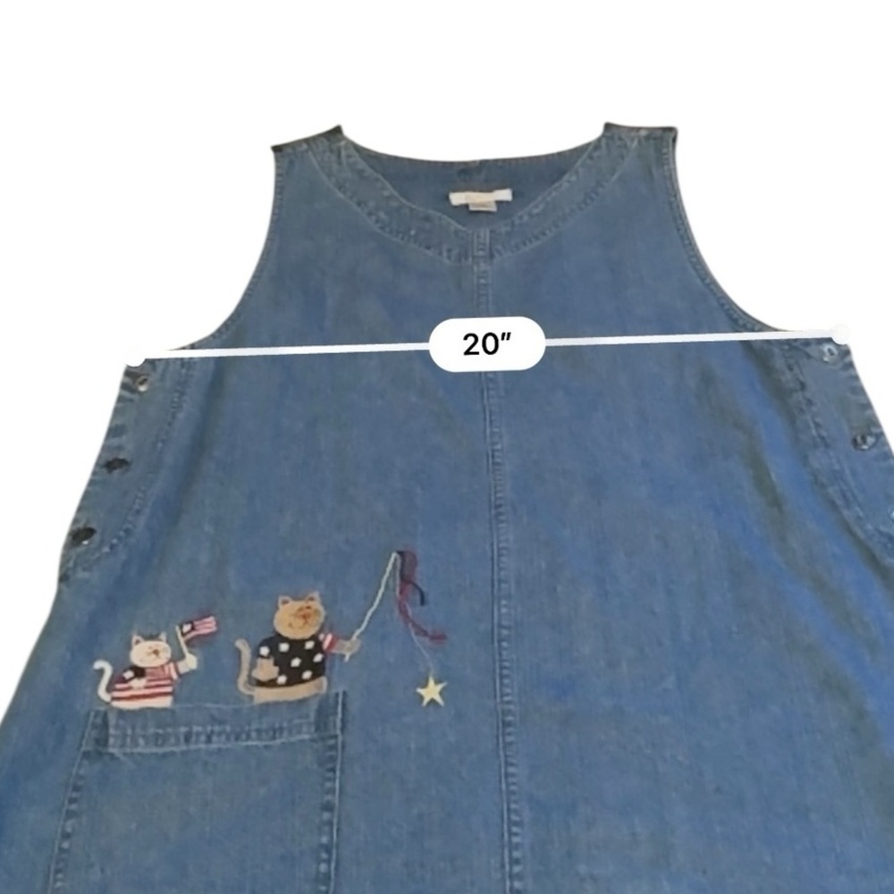 Christopher & Banks NWT Denim Jumper Dress‎ Women’s Size Large Cat Patriotic - Picture 6 of 7